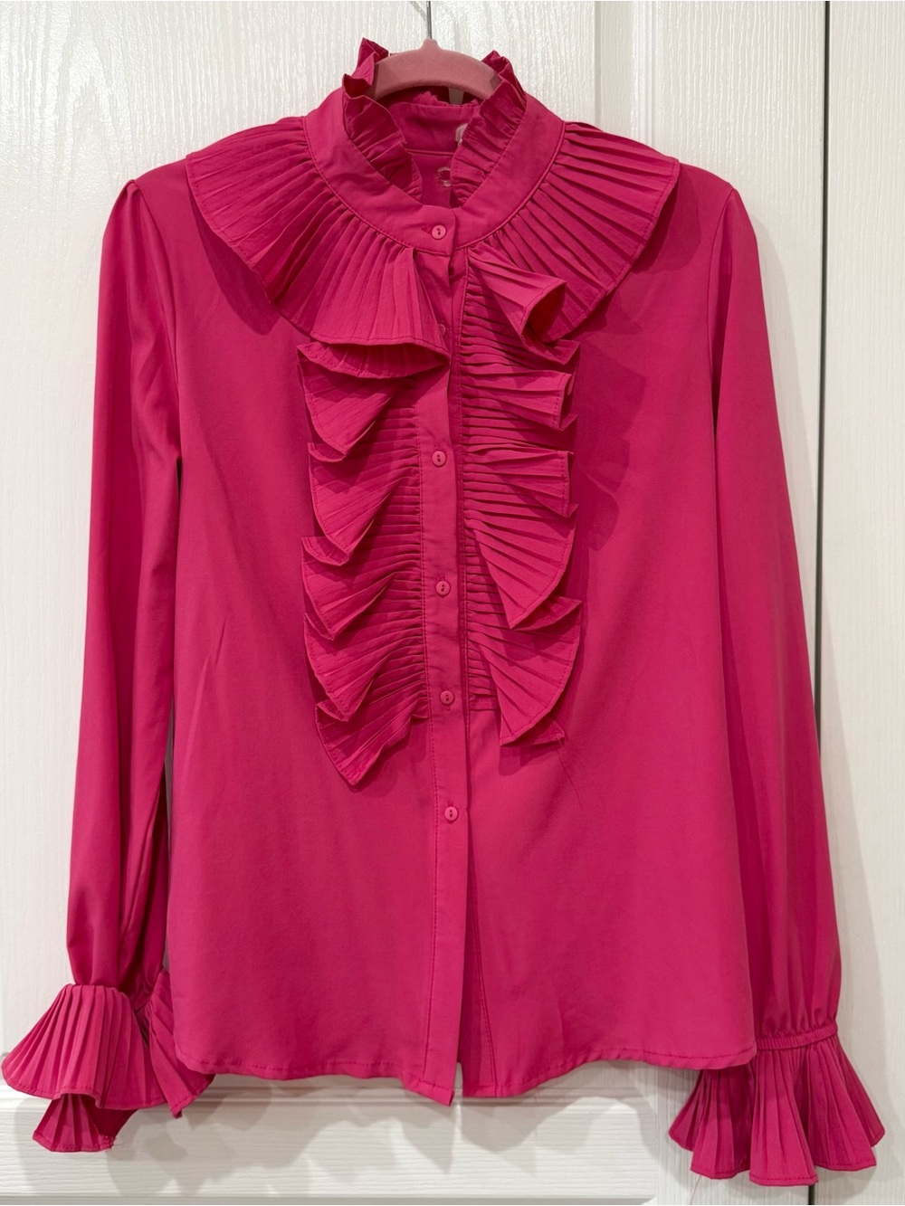 Lurabelle Fuchsia Pink Ruffled Pleat-Front Blouse